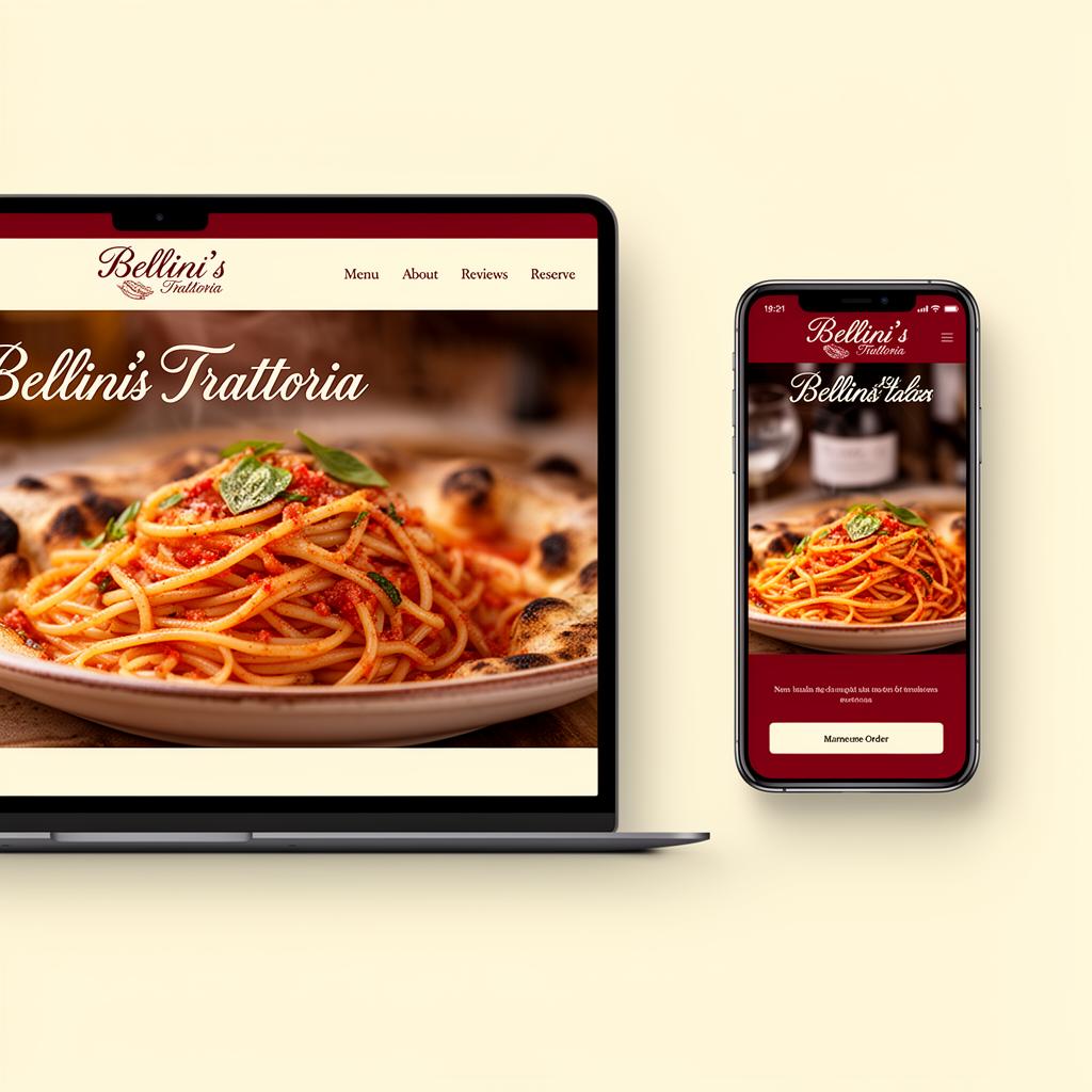 Bellini's Trattoria โ matching website and app mockup