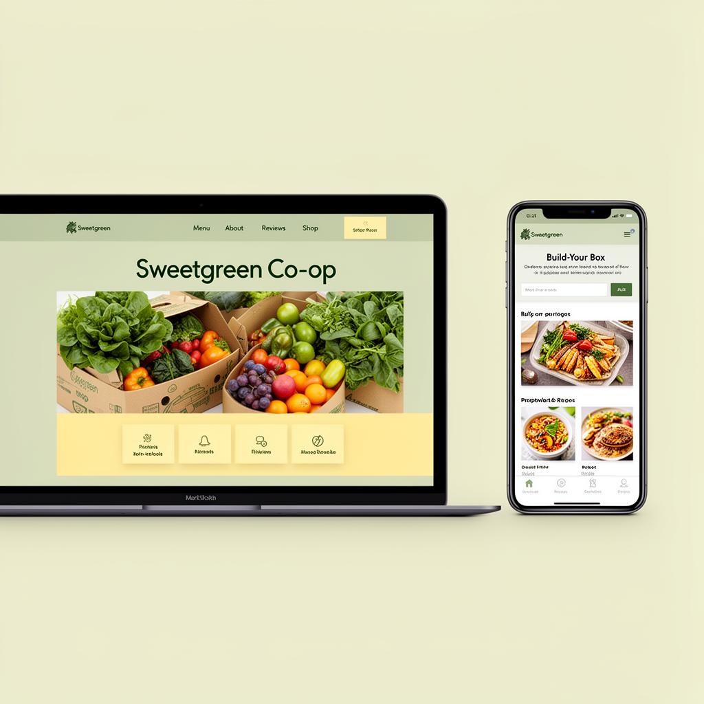 Sweetgreen Co-op โ matching website and app mockup